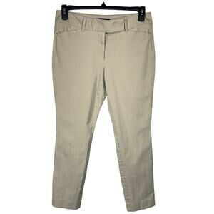 WHBM SZ 8R Ankle Pants Stretch Pockets Zip-Fly Flat Front Mid-Rise Beige